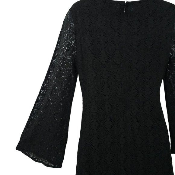 Flying Tomato Aztec Boho Tunic Top Mini Dress Long Bell Sleeve Sz M Black Lace - Picture 16 of 16